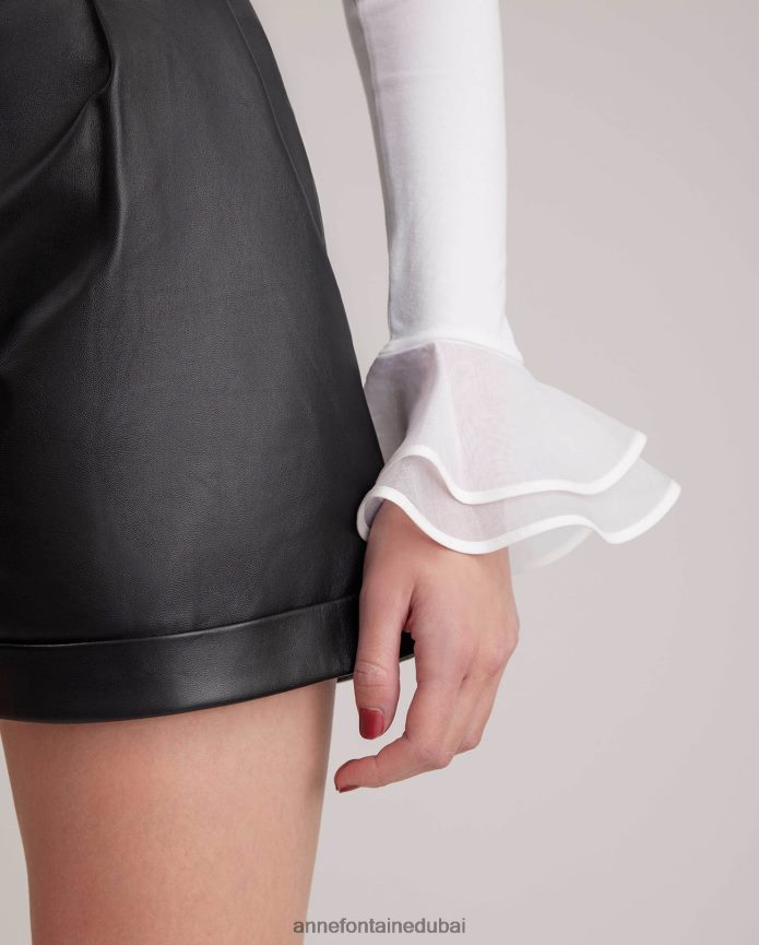 ملابس عبد اللطيف Anne Fontaine نحيف قميص باتسي بياقة مزدوجة وقميص جيرسي بيما مكشكش أبيض T622DL172