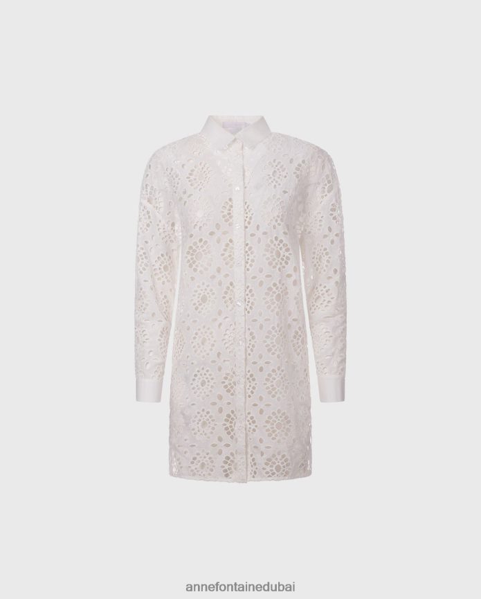 ملابس عبد اللطيف Anne Fontaine نحيف قميص كاسيلد، قميص ذو عروات مطرزة غير مبطنة أبيض T622DL178