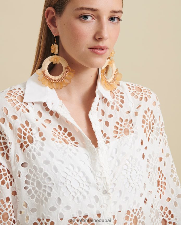 ملابس عبد اللطيف Anne Fontaine نحيف قميص كاسيلد، قميص ذو عروات مطرزة غير مبطنة أبيض T622DL178