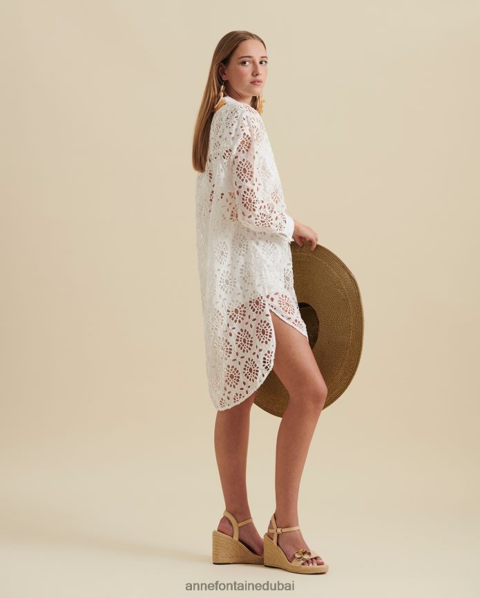 ملابس عبد اللطيف Anne Fontaine نحيف قميص كاسيلد، قميص ذو عروات مطرزة غير مبطنة أبيض T622DL178