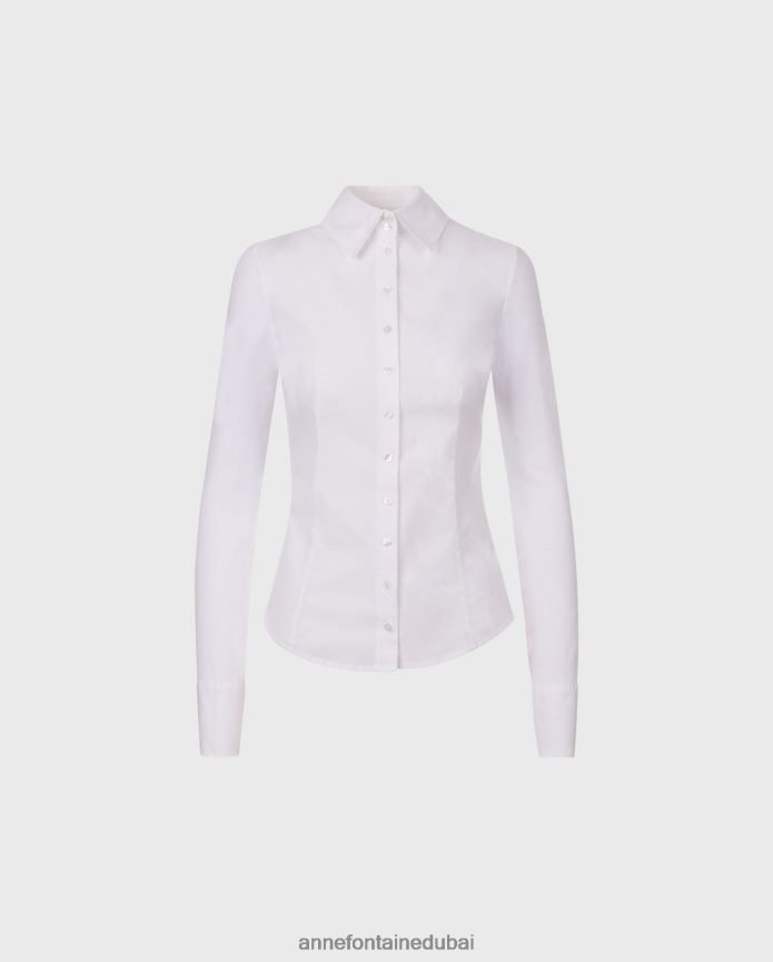 ملابس عبد اللطيف Anne Fontaine نحيف قميص أرمانتين قميص قطني ملائم ومفصل أبيض T622DL190