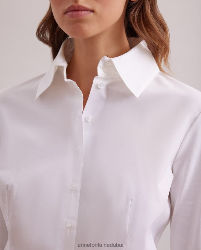 ملابس عبد اللطيف Anne Fontaine نحيف قميص أرمانتين قميص قطني ملائم ومفصل أبيض T622DL190