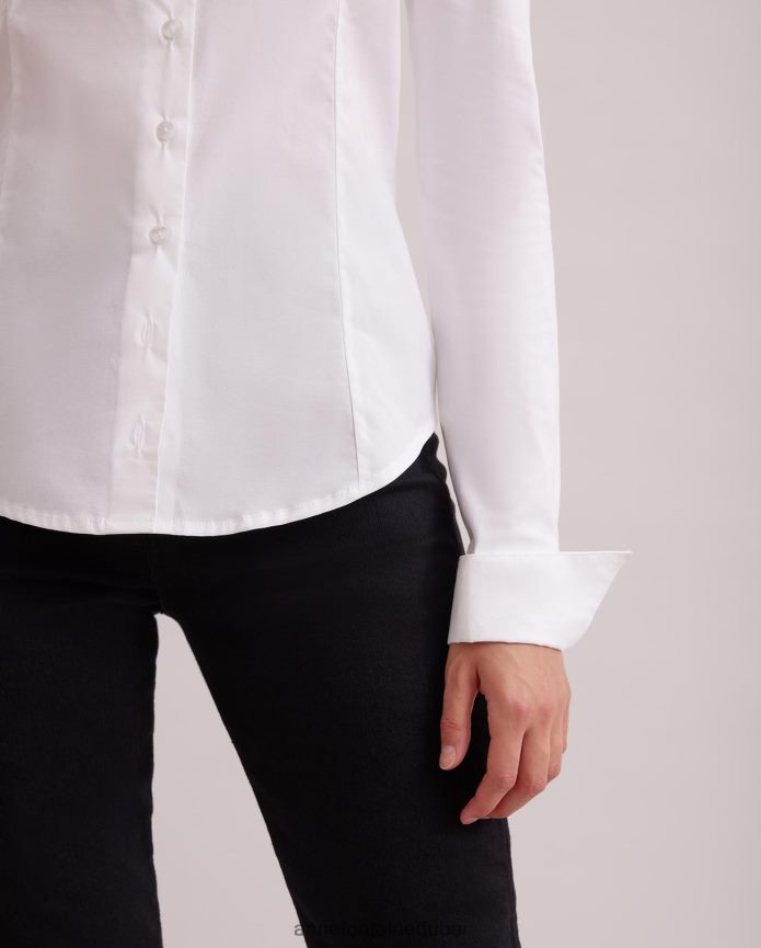 ملابس عبد اللطيف Anne Fontaine نحيف قميص أرمانتين قميص قطني ملائم ومفصل أبيض T622DL190