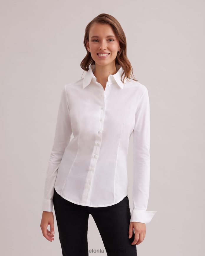 ملابس عبد اللطيف Anne Fontaine نحيف قميص أرمانتين قميص قطني ملائم ومفصل أبيض T622DL190