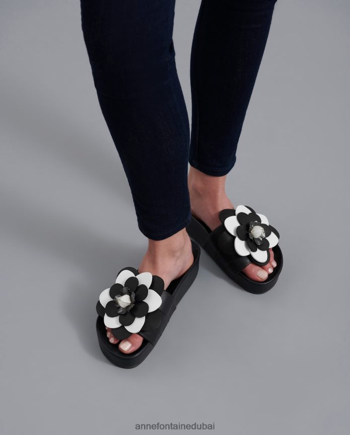 أحذية عبد اللطيف Anne Fontaine نحيف صندل وينا صندل إسفين من الجلد أسود/أبيض T622DL19