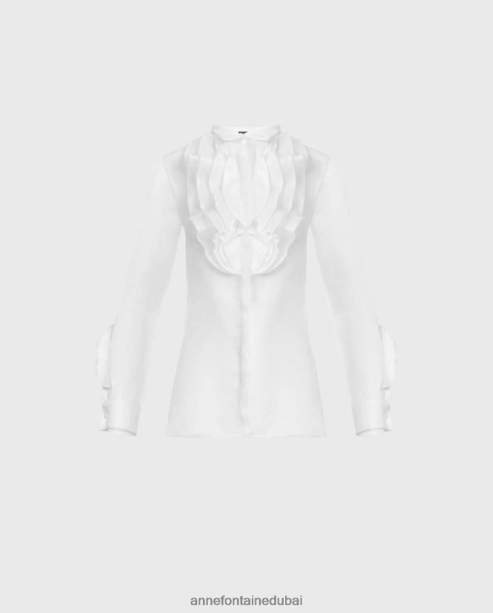 ملابس عبد اللطيف Anne Fontaine نحيف قميص سيلينا قميص الأورجانزا الحرير أبيض T622DL200