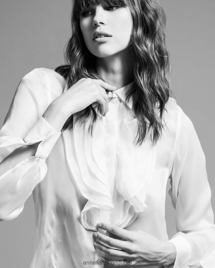 ملابس عبد اللطيف Anne Fontaine نحيف قميص سيلينا قميص الأورجانزا الحرير أبيض T622DL200