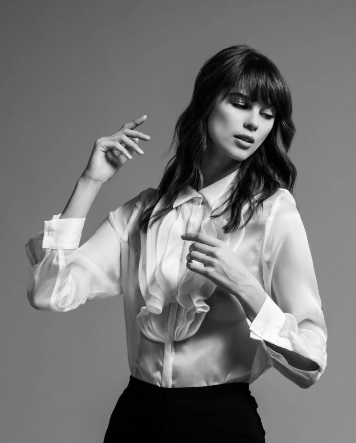 ملابس عبد اللطيف Anne Fontaine نحيف قميص سيلينا قميص الأورجانزا الحرير أبيض T622DL200