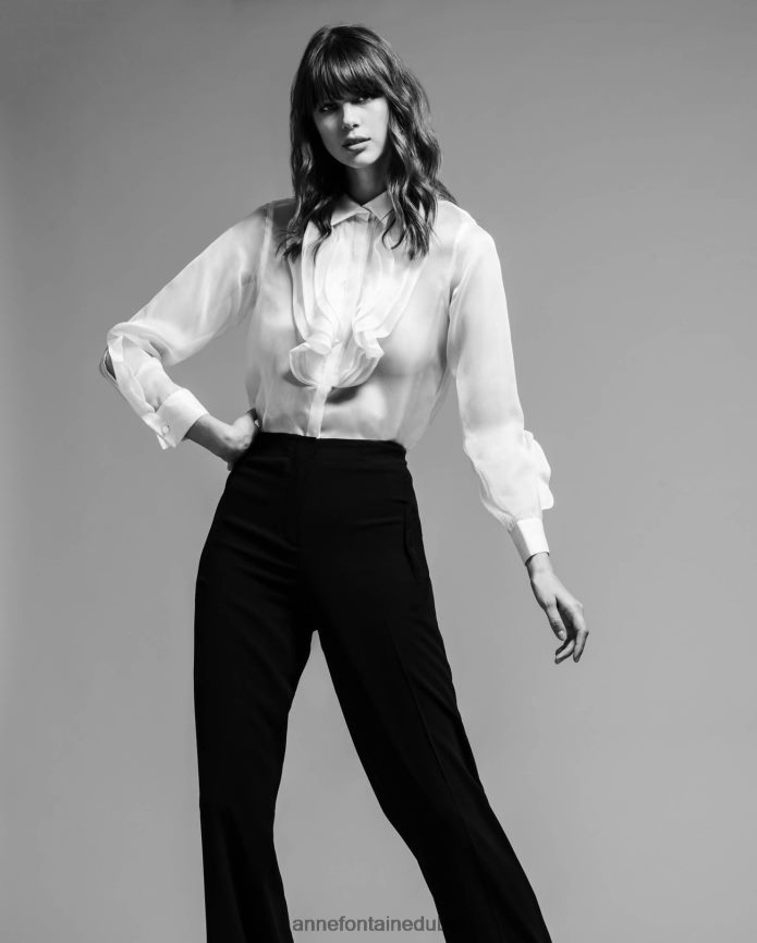 ملابس عبد اللطيف Anne Fontaine نحيف قميص سيلينا قميص الأورجانزا الحرير أبيض T622DL200