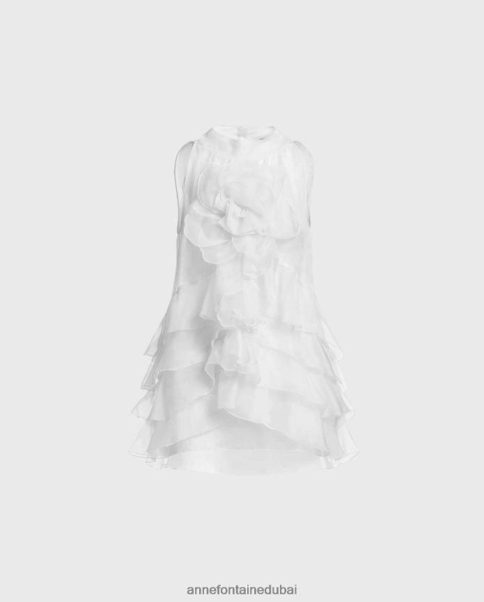 ملابس عبد اللطيف Anne Fontaine نحيف بلوزة أوبري بلا أكمام مصنوعة من الأورجانزا الحريري متعدد الطبقات أبيض T622DL202