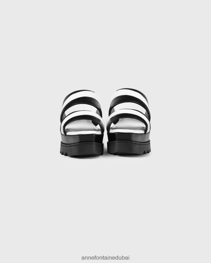 أحذية عبد اللطيف Anne Fontaine نحيف صندل أريستا مسطح أحادي اللون مع أشرطة مزدوجة أسود/أبيض T622DL20