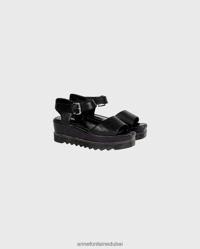 أحذية عبد اللطيف Anne Fontaine نحيف صندل فيتو صندل من الجلد أسود T622DL21