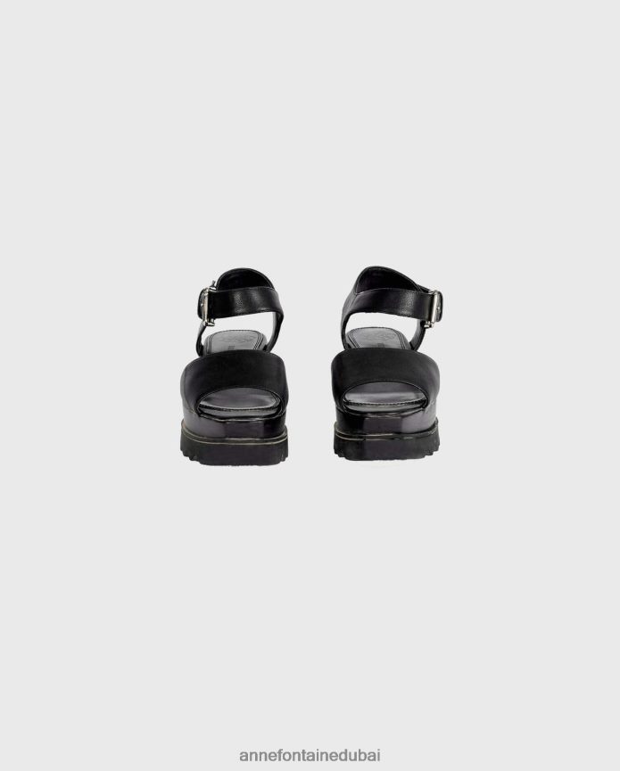 أحذية عبد اللطيف Anne Fontaine نحيف صندل فيتو صندل من الجلد أسود T622DL21