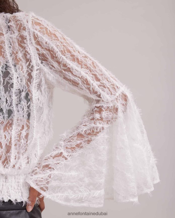 ملابس عبد اللطيف Anne Fontaine نحيف بلوزة فلوبير بلوزة شفافة بأكمام كبيرة الحجم أبيض T622DL226