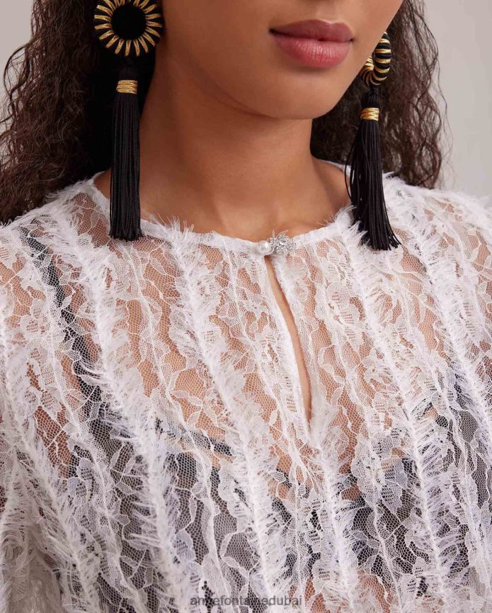 ملابس عبد اللطيف Anne Fontaine نحيف بلوزة فلوبير بلوزة شفافة بأكمام كبيرة الحجم أبيض T622DL226