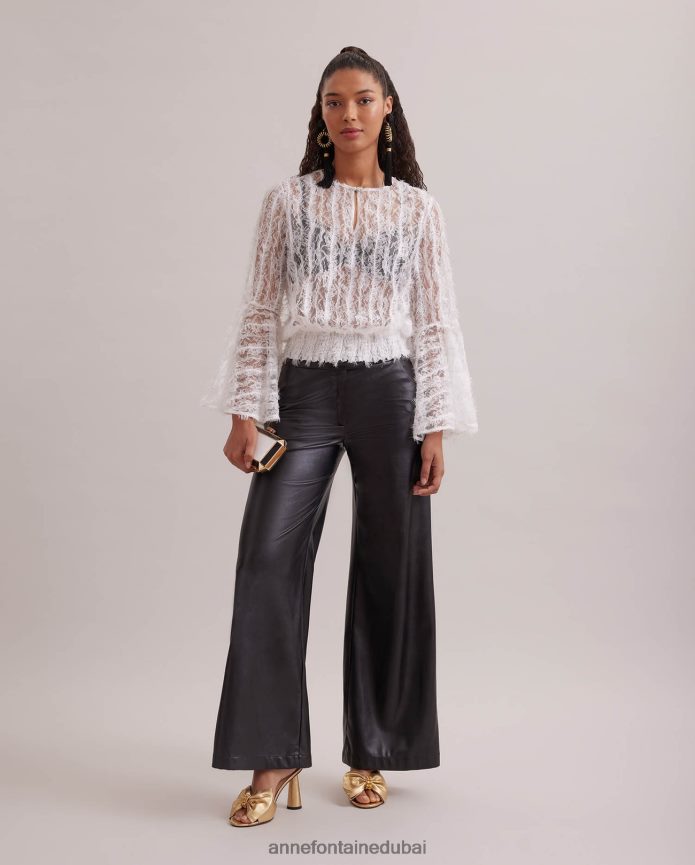 ملابس عبد اللطيف Anne Fontaine نحيف بلوزة فلوبير بلوزة شفافة بأكمام كبيرة الحجم أبيض T622DL226