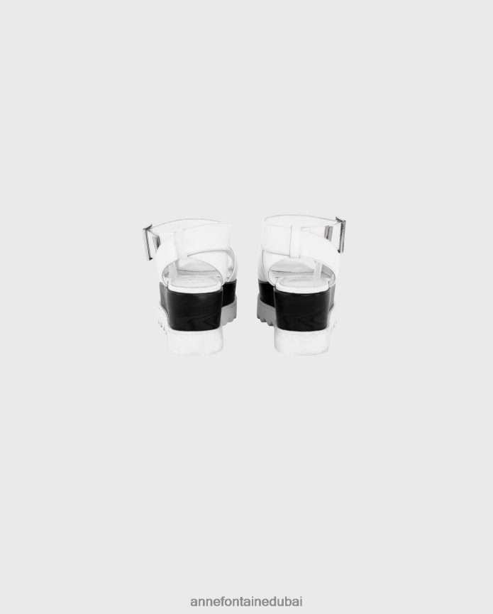 أحذية عبد اللطيف Anne Fontaine نحيف صندل أونا صندل بنعل سميك مع أشرطة للكاحل أبيض T622DL22