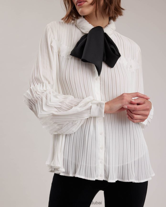 ملابس عبد اللطيف Anne Fontaine نحيف قميص سامانثا قميص شيفون مع ربطة عنق قابلة للإزالة أبيض T622DL231