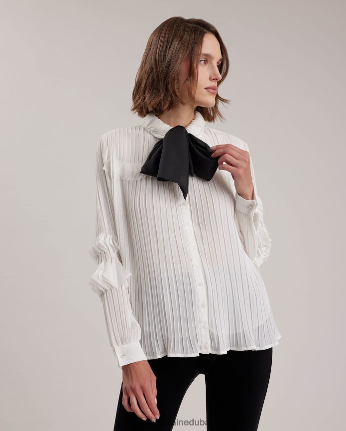 ملابس عبد اللطيف Anne Fontaine نحيف قميص سامانثا قميص شيفون مع ربطة عنق قابلة للإزالة أبيض T622DL231