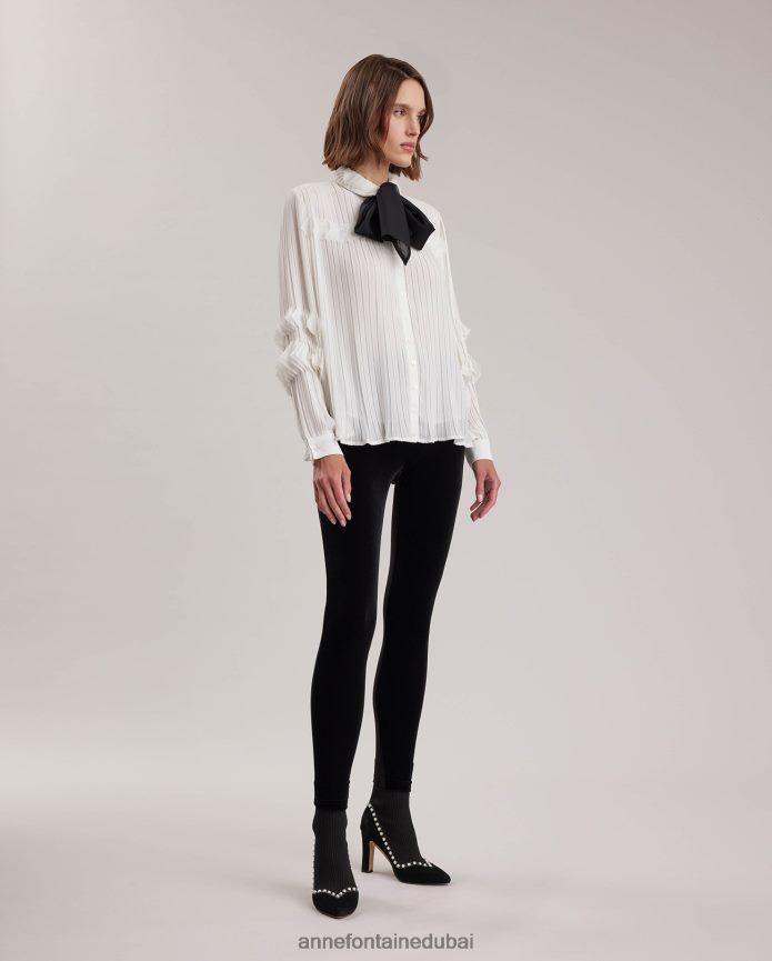 ملابس عبد اللطيف Anne Fontaine نحيف قميص سامانثا قميص شيفون مع ربطة عنق قابلة للإزالة أبيض T622DL231