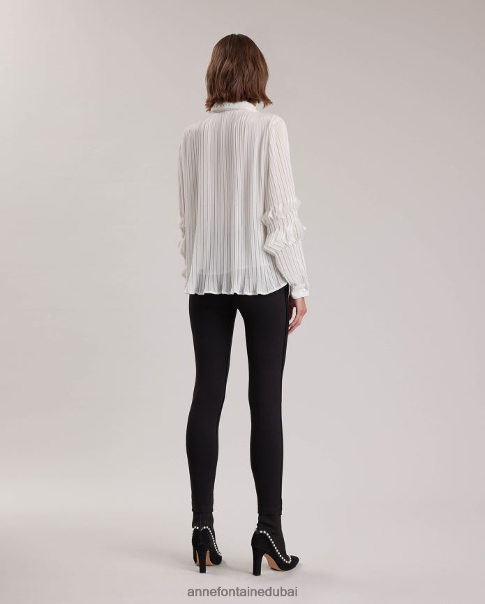 ملابس عبد اللطيف Anne Fontaine نحيف قميص سامانثا قميص شيفون مع ربطة عنق قابلة للإزالة أبيض T622DL231