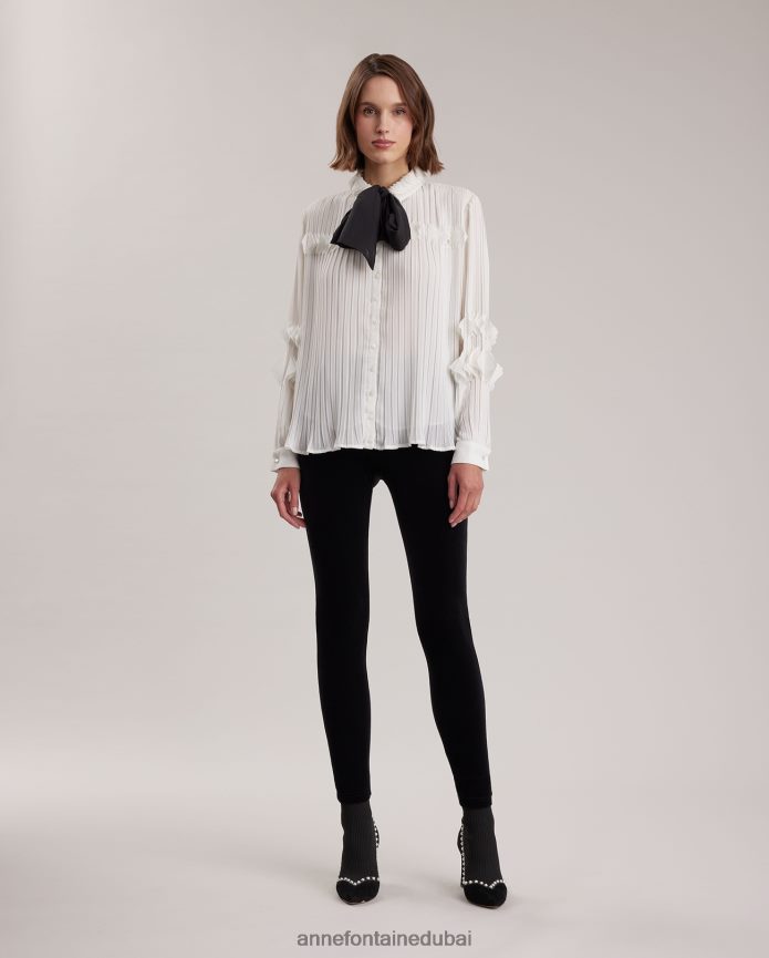 ملابس عبد اللطيف Anne Fontaine نحيف قميص سامانثا قميص شيفون مع ربطة عنق قابلة للإزالة أبيض T622DL231