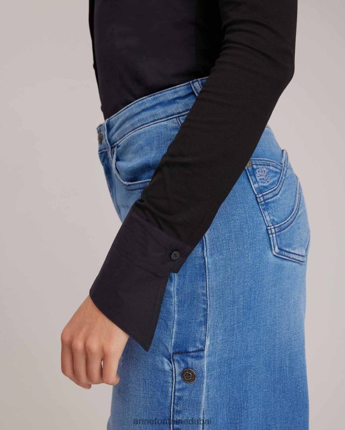 ملابس عبد اللطيف Anne Fontaine نحيف قميص أرمانتين قميص قطني بأكمام طويلة وأزرار سفلية أسود T622DL232