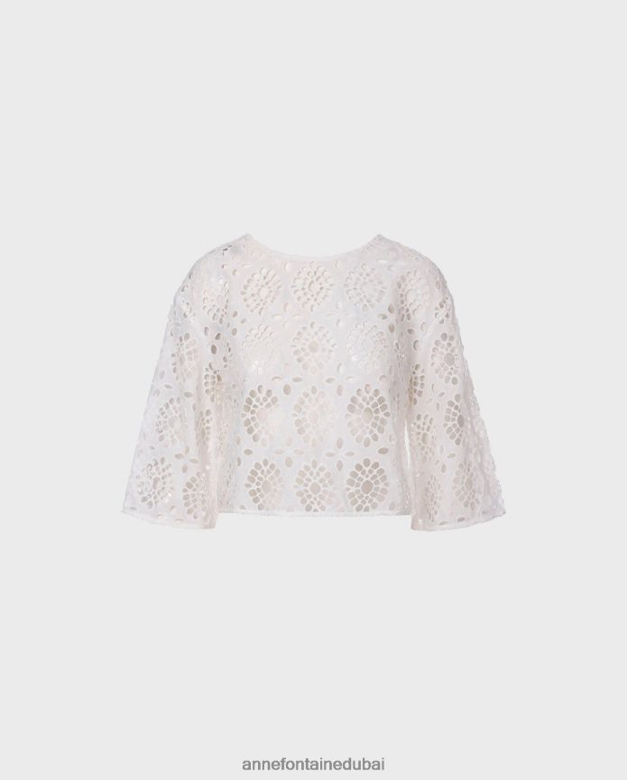 ملابس عبد اللطيف Anne Fontaine نحيف بلوزة كاليس من قماش البوبلين ذو العيينة أبيض T622DL233