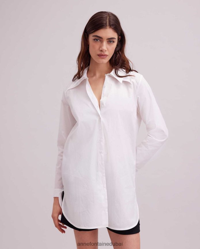 ملابس عبد اللطيف Anne Fontaine نحيف قميص إيلين قميص تونيك مع ظهر دانتيل شفاف أبيض T622DL240