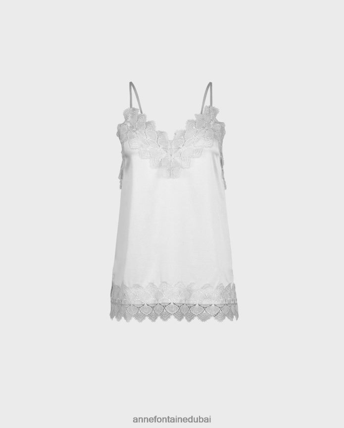 ملابس عبد اللطيف Anne Fontaine نحيف قميص داخلي من الحرير العلوي مع حواف من الدانتيل أبيض T622DL249