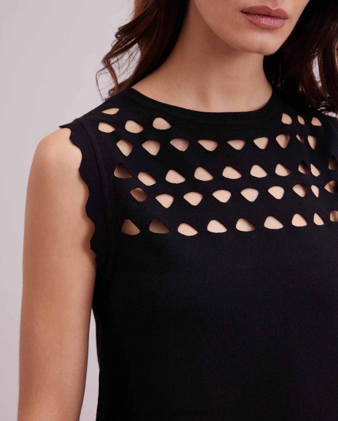 ملابس عبد اللطيف Anne Fontaine نحيف بلوفر متماسك بدون أكمام من تابلوه مع تفاصيل مقصوصة أسود T622DL252