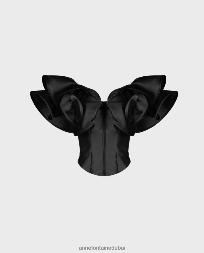 ملابس عبد اللطيف Anne Fontaine نحيف مشد قصيدة أعلى مشد مع الكشكشة مبالغ فيها أسود T622DL253
