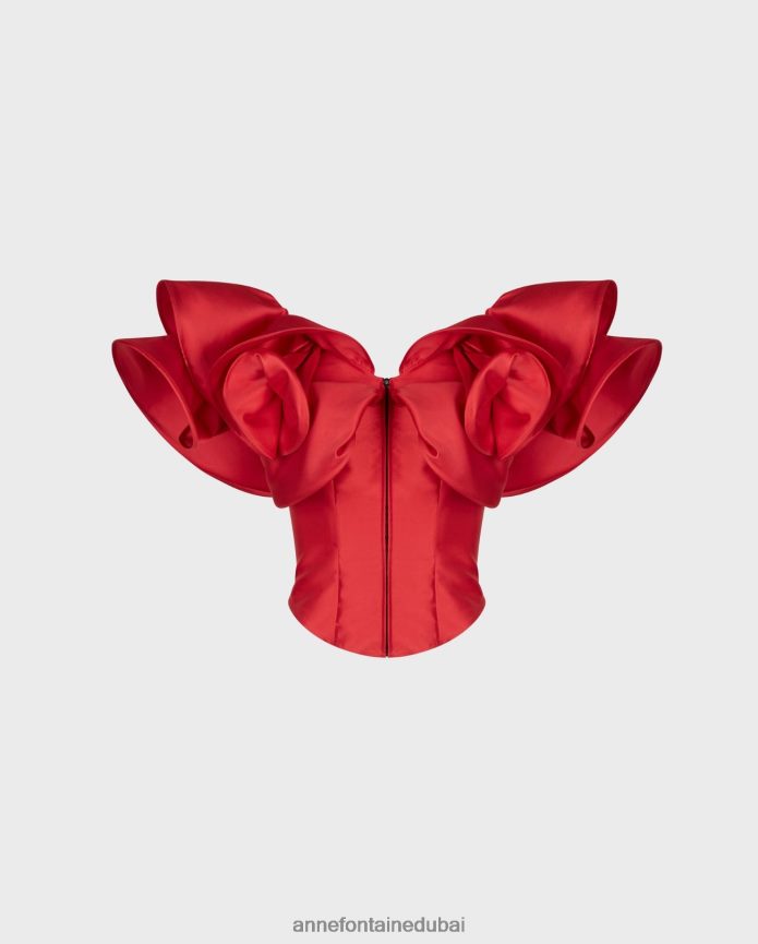 ملابس عبد اللطيف Anne Fontaine نحيف مشد قصيدة أعلى مشد مع الكشكشة مبالغ فيها التانغو الأحمر T622DL254