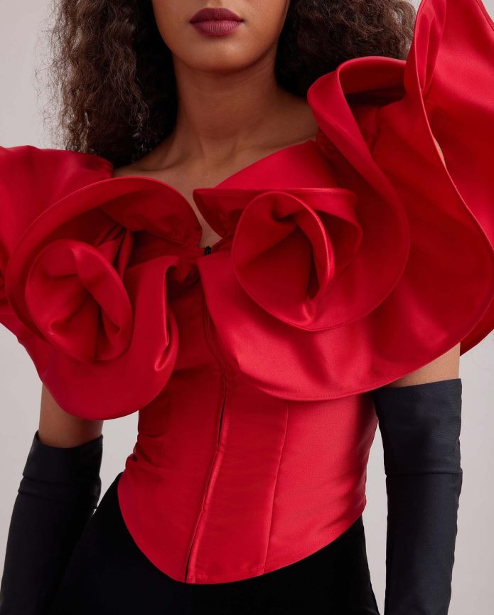 ملابس عبد اللطيف Anne Fontaine نحيف مشد قصيدة أعلى مشد مع الكشكشة مبالغ فيها التانغو الأحمر T622DL254