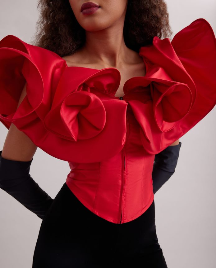 ملابس عبد اللطيف Anne Fontaine نحيف مشد قصيدة أعلى مشد مع الكشكشة مبالغ فيها التانغو الأحمر T622DL254