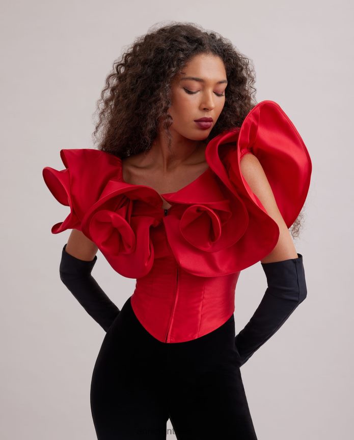 ملابس عبد اللطيف Anne Fontaine نحيف مشد قصيدة أعلى مشد مع الكشكشة مبالغ فيها التانغو الأحمر T622DL254