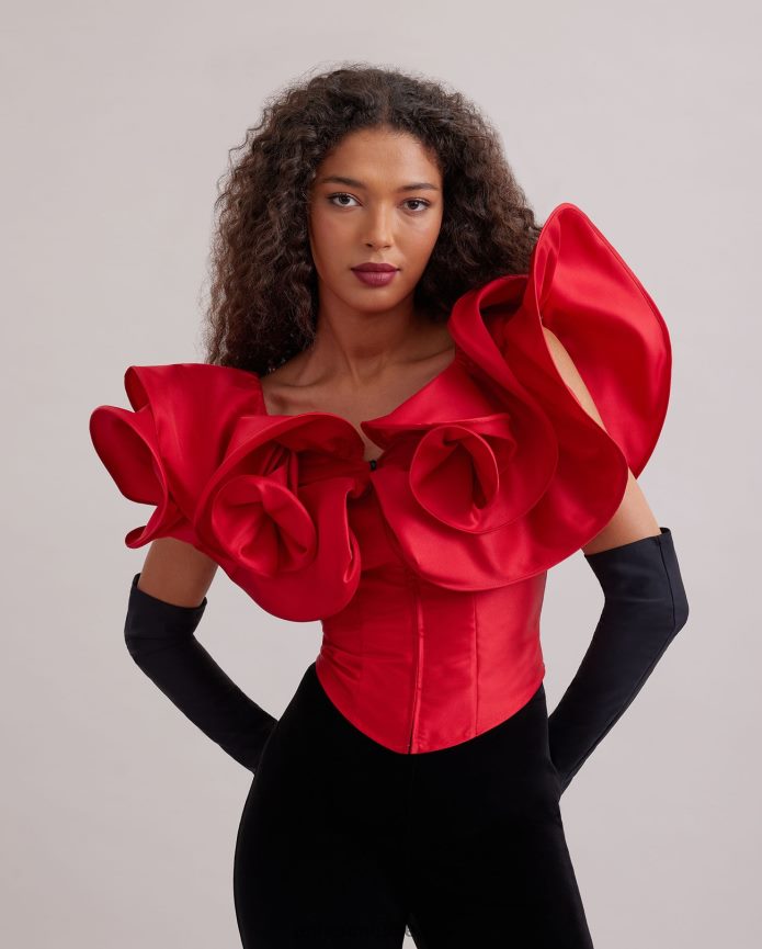 ملابس عبد اللطيف Anne Fontaine نحيف مشد قصيدة أعلى مشد مع الكشكشة مبالغ فيها التانغو الأحمر T622DL254