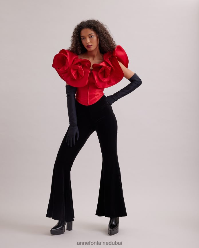 ملابس عبد اللطيف Anne Fontaine نحيف مشد قصيدة أعلى مشد مع الكشكشة مبالغ فيها التانغو الأحمر T622DL254