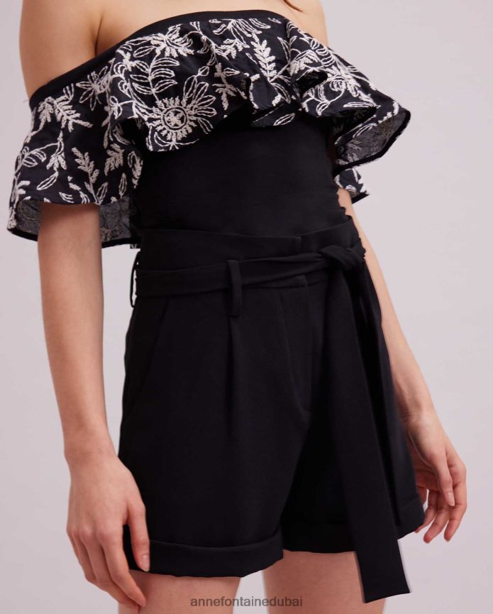 ملابس عبد اللطيف Anne Fontaine نحيف جزء علوي من فوزين مع طبقة خارجية من الأزهار أسود/أبيض T622DL255