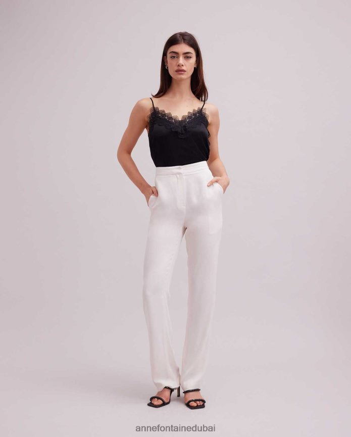 ملابس عبد اللطيف Anne Fontaine نحيف قميص داخلي من الحرير من الصبار مع حواف من الدانتيل أسود T622DL262