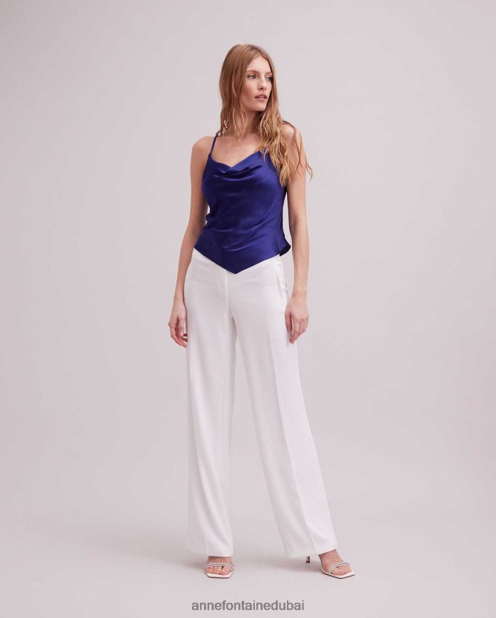 ملابس عبد اللطيف Anne Fontaine نحيف ريفليت أعلى قمة الساتان بلا أكمام مع تنحنح منديل أزرق T622DL264