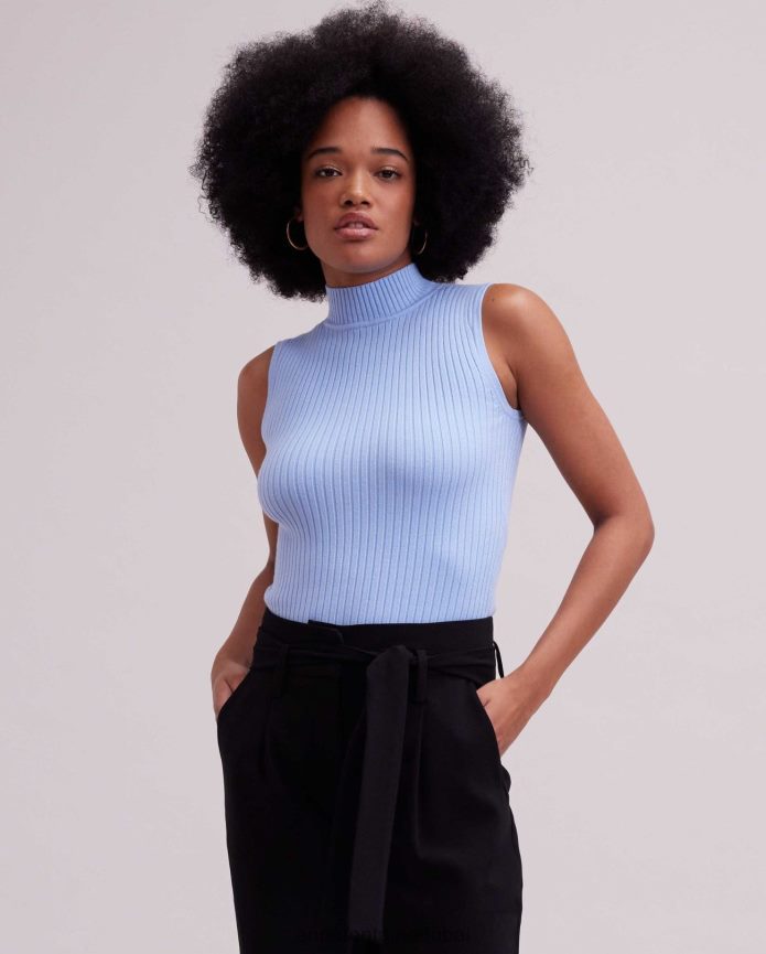 ملابس عبد اللطيف Anne Fontaine نحيف قمة منفردة بدون أكمام متماسكة مضلعة أزرق فاتح T622DL267