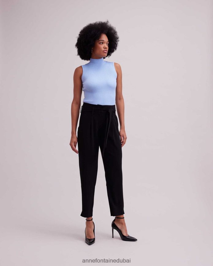 ملابس عبد اللطيف Anne Fontaine نحيف قمة منفردة بدون أكمام متماسكة مضلعة أزرق فاتح T622DL267
