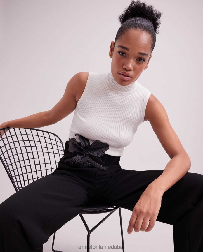 ملابس عبد اللطيف Anne Fontaine نحيف بلوزة منفردة بدون أكمام وياقة مدورة متماسكة أبيض T622DL269