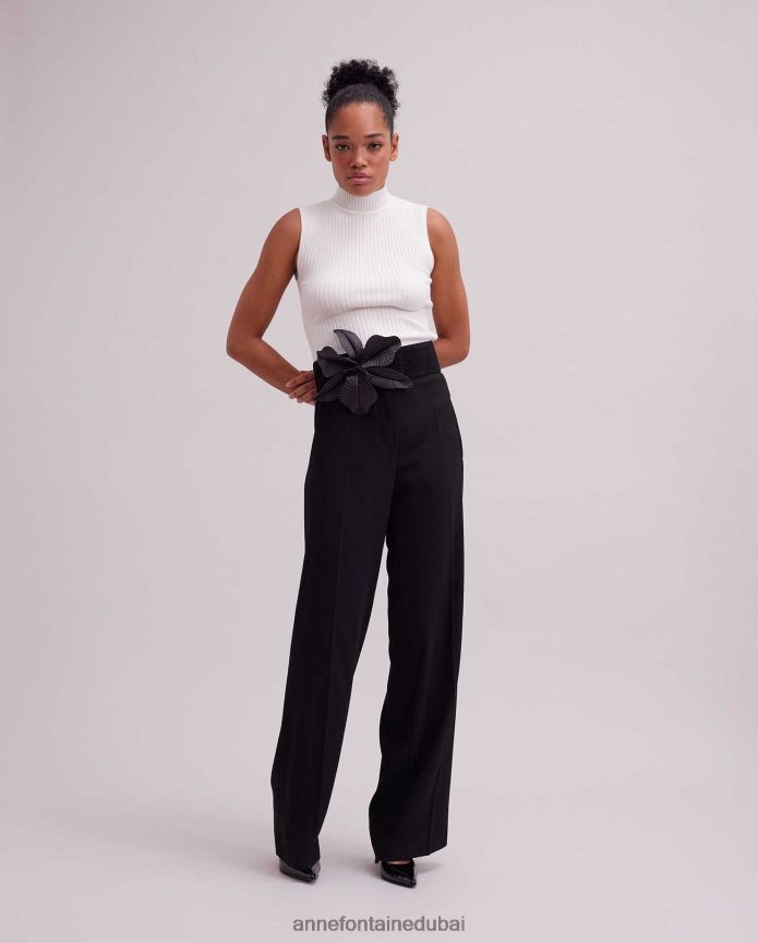 ملابس عبد اللطيف Anne Fontaine نحيف بلوزة منفردة بدون أكمام وياقة مدورة متماسكة أبيض T622DL269