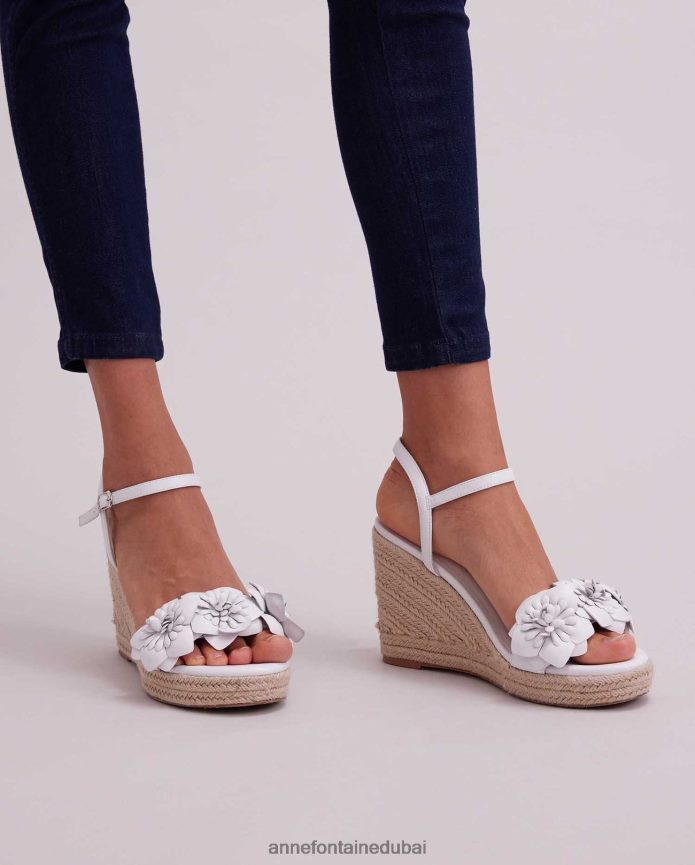 أحذية عبد اللطيف Anne Fontaine نحيف أوليفيا ويدج إسبادريل إسبادريل مع تفاصيل الزهور أبيض T622DL26