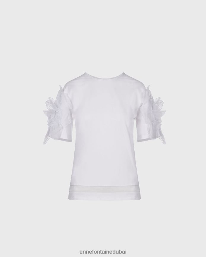 ملابس عبد اللطيف Anne Fontaine نحيف بلوزة كولومبا بياقة واسعة وأكمام زهرية مميزة أبيض T622DL275