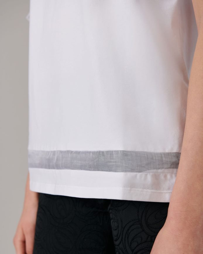 ملابس عبد اللطيف Anne Fontaine نحيف بلوزة كولومبا بياقة واسعة وأكمام زهرية مميزة أبيض T622DL275