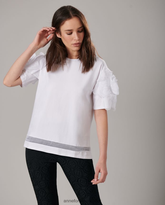 ملابس عبد اللطيف Anne Fontaine نحيف بلوزة كولومبا بياقة واسعة وأكمام زهرية مميزة أبيض T622DL275