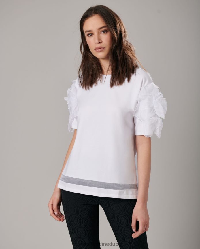 ملابس عبد اللطيف Anne Fontaine نحيف بلوزة كولومبا بياقة واسعة وأكمام زهرية مميزة أبيض T622DL275